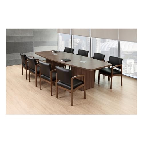 New Walnut Laminate Finish 12ft Modern Conference Table Wood Boat Shaped Square Storage Cube Legs Doors Grommets Desk Base Meeting Room Racetrack Furniture Office Business 142''L x 47-32''W x - WoodArtSupply