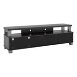 BOWERY HILL 75" W Transitional Wood TV Stand with Glass Doors, Ample Storage, Open Shelf, Cable Management System, Accommodates Most TVs 48"- 95", for Living Room, in Ravenwood Black Finish BOWERY HILL