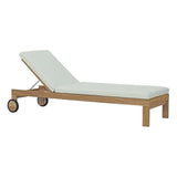 Modway Upland Teak Wood Outdoor Patio Chaise Lounge Chair with Cushions in Natural White Modway