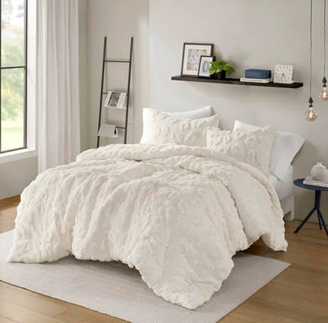 Intelligent Design Queen Comforter Set Chenille Tufted Animal Print Pattern Comforters Queen Size, All Season Fluffy Bedding Soft Microfiber Reverse, Larissa, Full/Queen Off-White 3 Piece Intelligent Design