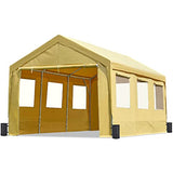 ADVANCE OUTDOOR 10x20 ft Adjustable Height Carport with Removable Window Sidewalls and Doors, Heavy Duty Car Canopy Garage Party Tent Boat Shelter with Reinforced Poles, Beige ADVANCE OUTDOOR