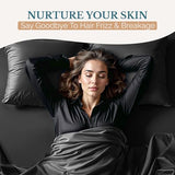 Casa Platino Queen Satin Sheets - Lightweight & Cooling Satin Bed Sheets Queen, with a 15 Inch Deep Pocket Fitted Sheet, Frizz Reducing Fabric, Machine Washable, Retains Shine After Wash - Black Casa Platino