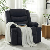 GAOHAPPY Swivel Rocker Recliner Chair, Manual Recliner Single Sofa with Cup Holders and Side Pocket, Chenille Fabric, Upholstered Nursery Rocking Chair for Living Room, Bedroom, Black