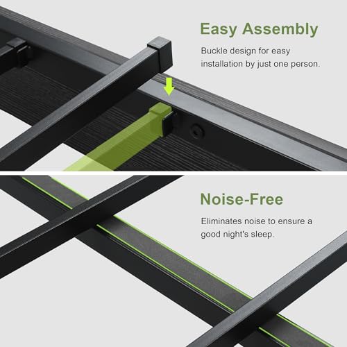 Feonase Floating Bed Frame Queen Size with Led Lights and Charging Station, Wood Queen Bed Frame with Storage Headboard, Heavy Duty Metal Slats, No Box Spring Needed, Easy Assembly, Black Feonase