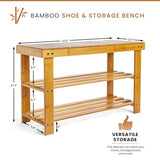 Leaf & Grain Bamboo Shoe Rack - Shoe Storage Bench for Front Door Entrance - Entryway Bench with Shoe Shelf, Shoe Storage Organizer, Wooden Shoe Rack, Durable Shoe Bench for Home (Natural) Leaf & Grain