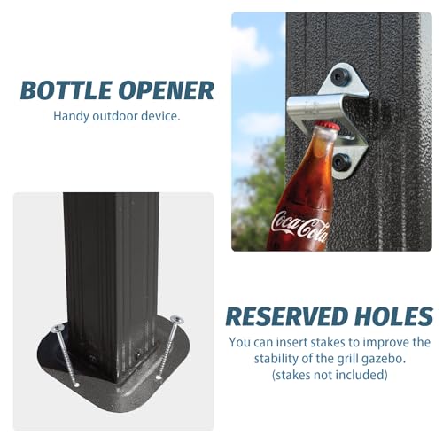 Domi 8x5FT Hardtop Grill Gazebo, Grill Canopy for Outdoor Grill w/Double Galvanized Steel Roof, 2 Side Shelves and Ceiling Hooks, Grill Tent BBQ Gazebo for Patio Garden Backyard, Grey domi outdoor living