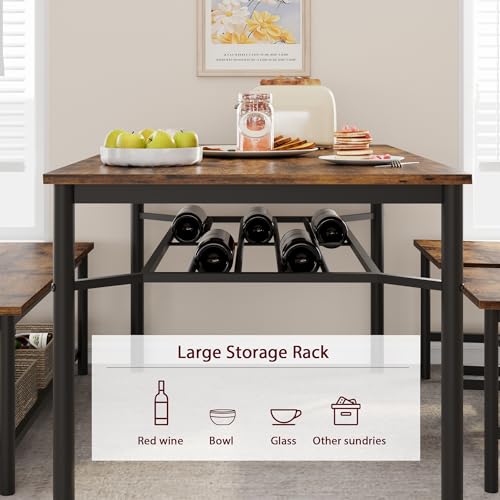 Garvee Dining Table Set for 4 with Bench and Chairs, 4-Piece Kitchen Table Set with Storage – Space-Saving Dining Table for Apartments and Dining Rooms, Brown Garvee