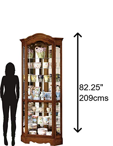 Howard Miller Jamestown II Corner Curio Cabinet 680-250 – Oak Yorkshire Finish Home Decor, Seven Glass Shelves, Eight Level Display Case, Locking Front Door & Halogen Light Howard Miller