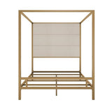 JIJIWANG Modern Gold Canopy Bed Frame with Tall Linen Fabric Upholstered Headboard Metal 4-Poster Bed, Box Spring Needed, (Queen,Gold)