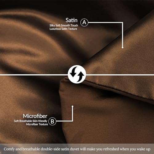 Whale Flotilla 3-Piece Reversible Silky Soft King Size Comforter Bedding Set, Luxurious Satin Comforters Oversized with 2 Satin Pillowcases, Lightweight Duvet for All Seasons, Brown Whale Flotilla