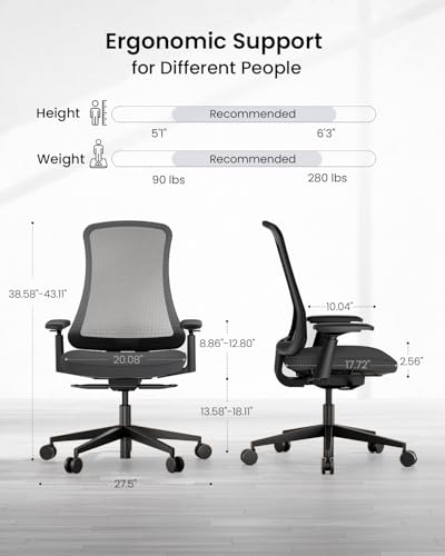 ProtoArc Ergonomic Office Chair - Flexer Computer Chair, Foam Cushion Sliding Seat, Breathable Mesh from Wintex, 125° Reclining Swivel Desk Chairs for Home, Office & Study - Black ProtoArc