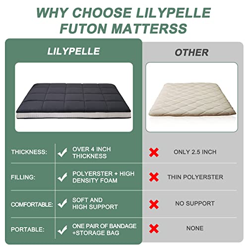 LILYPELLE Twin Size Futon Mattress - Extra Thick Japanese Floor Mattress, Foldable Roll Up Mattress Sleeping Tatami Mat Floor Lounger Guest Bed, Easy to Store and Portable for Camping LILYPELLE