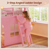 ADORNEVE Low Loft Bed Twin Size with Tent, 5 Storage Drawers, LED Lights, Metal Kids Loft Bed with Bookcase & Under-Bed Play Space,Twin Loft Beds with 13.8''H Safety Guardrail,Inclined Ladder, Pink ADORNEVE