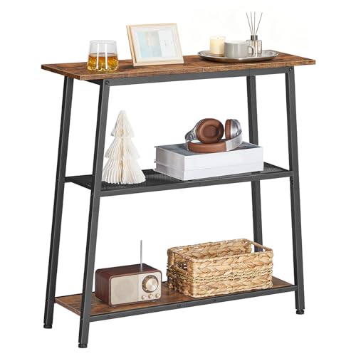 HOOBRO Narrow Console Table, 3-Tier Small Entryway Table with Storage Shelves, Behind Couch Sofa Table, Hallway Table for Entryway, Foyer, Hallway, Living Room, Rustic Brown and Black BF62XG01 HOOBRO
