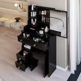 Montary 29.2" Small Size Vanity Desk with Drawers & Sliding Mirror, Cushioned Stool Included, Multi-Layer Storage, Hidden Compartments,Practical & Fashionable Dresser for Small Spaces,Black Montary