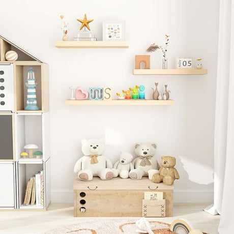 Marsmiles 36 Inch Floating Shelves Wood Unfinished, Natural Wooden Floating Shelves for Wall Set of 2, Solid Wood Wall Mounted Shelves for Bathroom Marsmiles