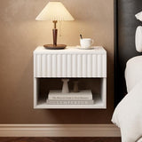 AURINEST Floating Nightstand Set of 2, Modern Wall Mounted Bedside Tables with Fluted Drawer, Night Stand Small End Table with Open Storage Shelf for Bedroom, Living Room, Small Spaces, White AURINEST