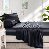 Lanest Housing Silk Satin Sheets, Twin XL Size Satin Bed Sheet Set with Deep Pockets, Cooling Soft and Hypoallergenic Satin Sheets Twin XL - Black Lanest Housing