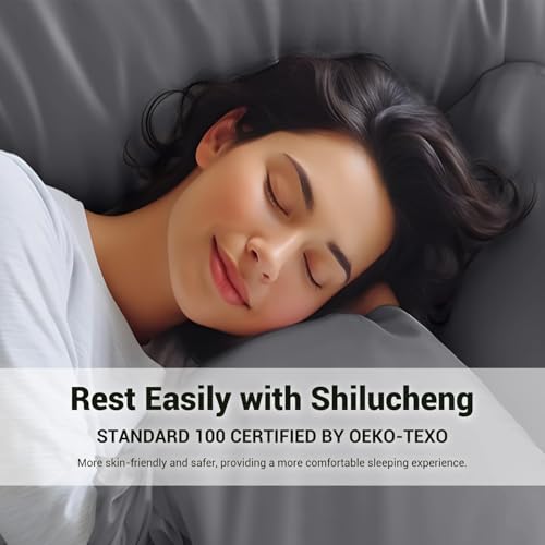 Shilucheng Queen Sheet Sets, Blend Rayon Derived from Bamboo, Breathable & Cooling Bed Sheets 4 Piece, Deep Pocket Up to 16", Hotel Silky Bedding for Hot Sleepers, Dark Grey