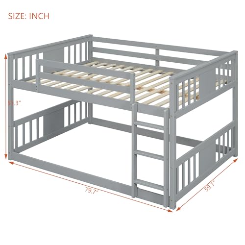 LZ LEISURE ZONE Full Over Full Bunk Bed, Wood Full Bunk Bed with Ladder, No Box Spring Needed, Gray LZ LEISURE ZONE