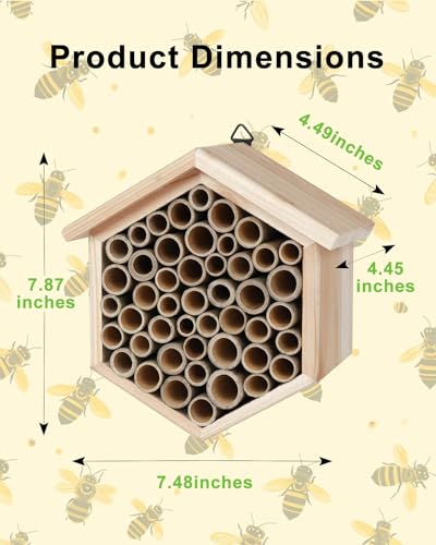 vensovo Mason Bee House - Replaceable Tubes Carpenter Bee Houses Bamboo Bee Hotel Wooden Bee Hive for Pollinating Bees, The Garden Gift, Outdoors, Carpenter Bees vensovo