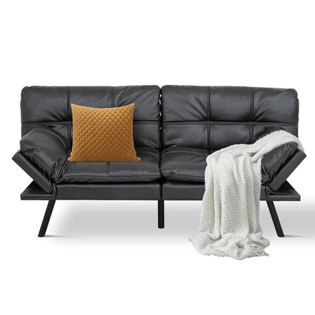 MUUEGM Futon Sofa Bed Convertible Couch,Memory Foam Futon Sofa Couch,Sleeper Futons Sofa Couches,Small Splitback Modern Loveseat Sofa Bed for Living Room,Office,Apartment,Faux Leather,Matte Black. MUUEGM