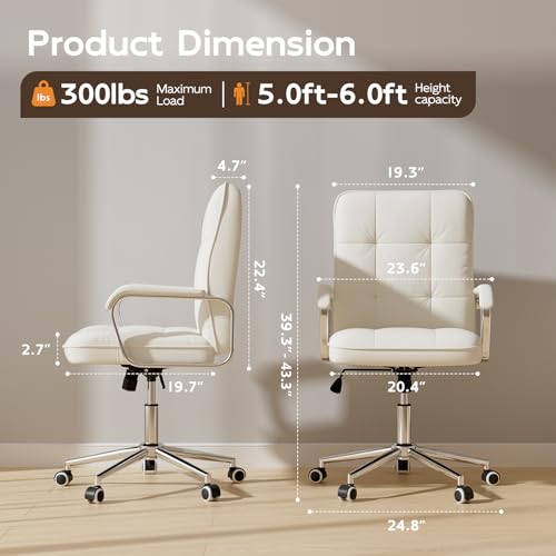 HomeZeer White Office Chair with Soft Leather, Swivel Computer Home Office Desk Chair with Wheels and Padded Arms, Adjustable Height and Tilt HomeZeer
