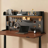 SimpArt Desk Organizer Shelf for Standing Desk – Metal Frame Desk Hutch with Pegboard, Storage Shelf, and Hooks, Space-Saving Desktop Organizer for Home Office & Workstation Black 39.4 * 9.3 * 15in SimpArt