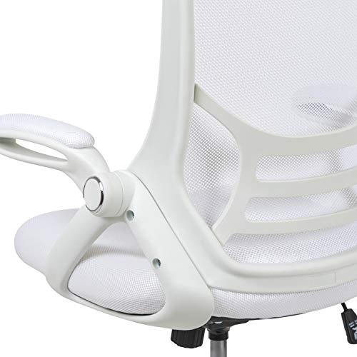 Flash Furniture Porter High-Back Swivel Office Chair with Adjustable Lumbar Support and Height, Ergonomic Mesh Desk Chair with Flip-Up Armrests, White Flash Furniture