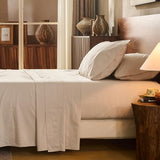 Overket 100% Linen Sheet Set Queen Size Extra Deep Pocket Fits 18-24 Inch Mattress, Breathable & Soft, Smooth 4-Piece Set for Thick Mattresses Hotel Luxury Bedding（Queen, Linen） Overket
