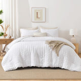 AveLom Seersucker Queen Comforter Set (90x90 inches), 3 Pieces - 100% Soft Washed Microfiber Lightweight Comforter with 2 Pillowcases, All Season Down Alternative Comforter Set for Bedding, White AveLom