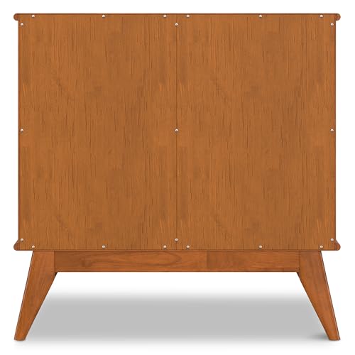 SIMPLIHOME Draper Solid Hardwood Wide Mid Century Modern Storage Cabinet for The Living, Entryway and Family Room, 36 inch, Teak Brown SIMPLIHOME