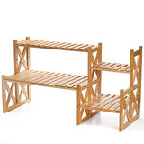 Lawei 2 Tier Bamboo Tabletop Plant Stand, Adjustable Flower Pot Holder Shelf Planter Display Stand, Small Desktop Ladder Plant Rack for Indoor Outdoor Home Patio Lawn Garden Balcony Organizer Lawei
