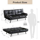 AMICLIBER 71" Convertible Futon Sofa Bed,Bright Black Faux Leather Futon Couch,Memory Foam Reclining Sleeper Sofa Bed,Modern Folding Small Loveseat Couches for Living Room,Office,Apartment AMICLIBER
