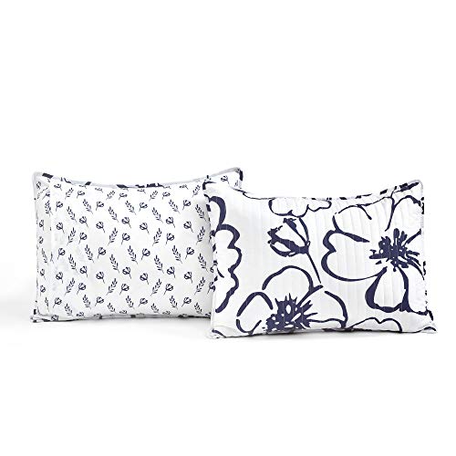 Lush Decor Scandinavian Floral Quilt Queen Size Reversible 3 Piece Set Full/Queen Navy & White - Floral Bedding Set Queen Quilt - White Bedding Lush Decor