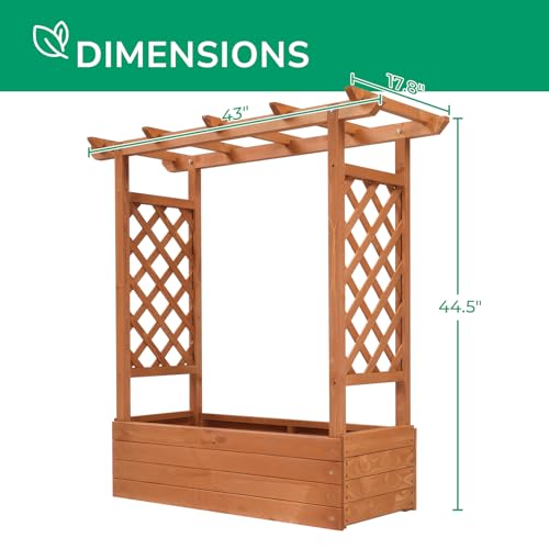 Outvita Raised Garden Bed with Trellis, Wood Planter Box with Hanging Roof, Side Trellis and Drainage Holes, Above Ground Elevated Garden Bed for Outdoor Climbing Plants Vegetables Flowers He - WoodArtSupply