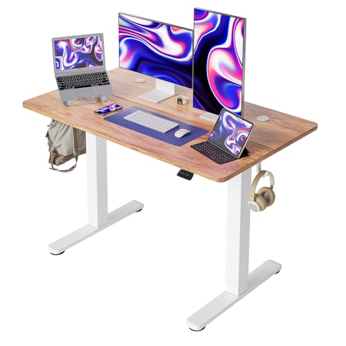 Cubiker 48 x 24 Inch Standing Desk, Stand up Height Adjustable Home Office Electric Table, Sit Stand Desk with Splice Board, White Frame & Light Rustic Brown Desktop - WoodArtSupply