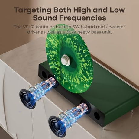 CoolGeek VS01 Vertical Record Player with Built-in Subwoofer & Speakers, Premium Hi-Fi Turntable with AT-3600L Stylus, Anti-Vibration Upright Vinyl Player for Home Decor (33/45 RPM) (Green) COOLGEEK