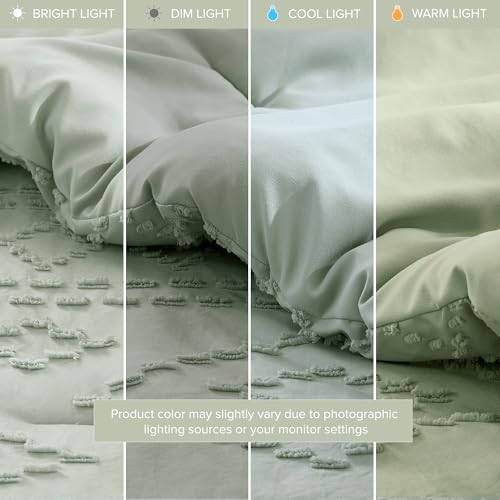 Comfort Spaces Twin/Twin XL Comforter Set for College Tufted Boho Dorm Comforter Set Twin XL Size, All Season Lightweight Bedding Set Soft, Matching Sham Sage Green 2 Piece Comfort Spaces