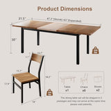 Einhomn 7-Piece Dining Room Table Set with 6 Chairs, 63" Extendable Dining Table & Chairs Set for 4-6, MDF Board & Metal Frame, for Kitchen, Dining Room, Walnut Einhomn