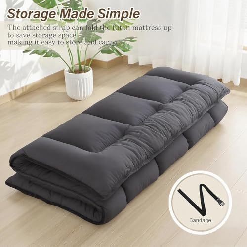 Japanese Floor Mattress Foldable & Portable Roll Up Futon Mattress 3" Grey Tatami Mat for Adult and Kids，Shredded Memory Foam Filled with Straps Sleeping Pad Suitable for Camping，39"x 80" Twin Size SHOUREN