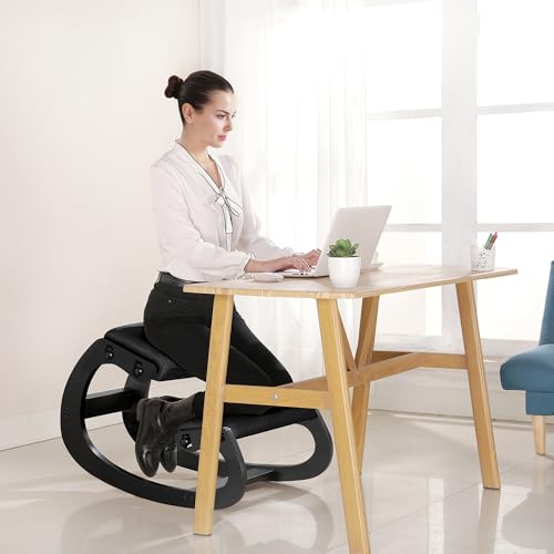 Predawn Adjustable Ergonomic Kneeling Chair – Custom Height Rocking Posture Stool with Thick Cushions, Solid Wood Frame, Knee Support Seat for Adults, Office or Meditation Use (Onyx Black) Predawn
