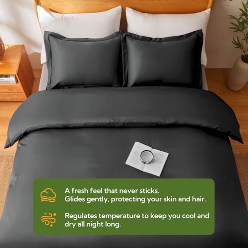 MR&HM Silky Cooling Duvet Cover King for Hot Sleepers 106"x90", Breathable & Moisture-Wicking Comforter Cover, 3 Pieces Ultra-Soft Bedding Duvet Cover Set with Zipper Closure (Dark Grey) MR&HM