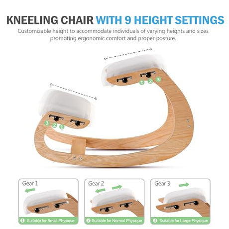 Adjustable Kneeling Chair, Wooden Ergonomic Chair Knee Chair Posture Chair - Improve Your Posture with an Angled Seat for Home,Office (Wood Color+ Pads) MallVitally