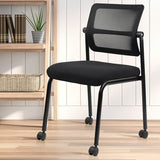 CLATINA Stacking Armless Office Waiting Room Chair with Wheels, Stackable Mesh Guest Reception Desk Chairs with Adjustable Backrest for Conference Lobby Side School, Black, 4 Pack CLATINA