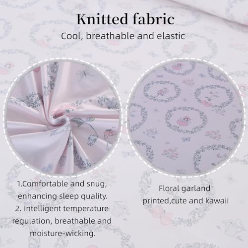 MAG 3Pcs with 1 Microfiber Jersey Knit Comforter+2 Pillowcae,Pink Floral Queen Comforter Set,All Season Garden Style Flower Bedding Set Queen Size for Girls Boys Kids,Elastic and Breathable Soft. MAG