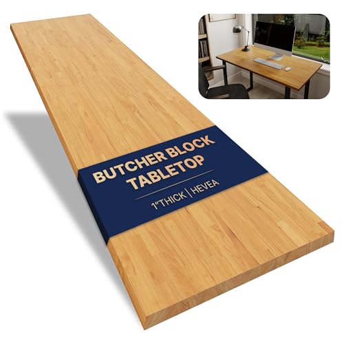 Howizz 55 x 28 Inch Solid Hevea Wood Table Top with UV Coating – 1 Inch Thick Butcher Block Countertop for Standing Desk, Office Table, Workbench, DIY Furniture Projects, Honey Color Howizz