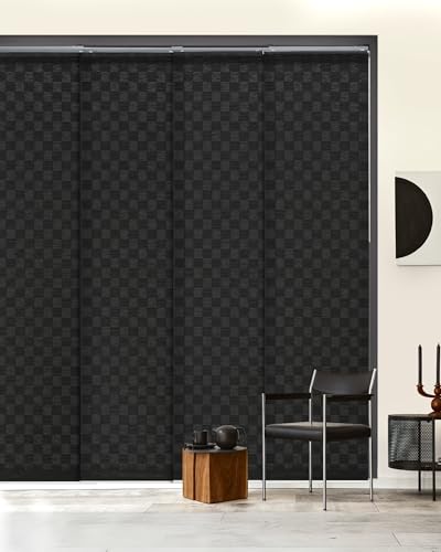 GoDear Design Adjustable Sliding Panel Track Blinds, Fits Windows, Patio Doors, Sliding Glass Doors, Closet Doors, Adjustable Track Width 45.8"- 86", Trimmable Panel Height Up to 96", Black King GoDear Design