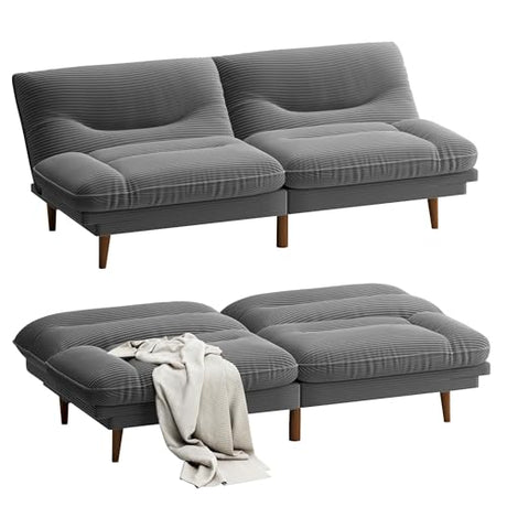 Homall Futon Sofa Bed, Modern Loveseat Futon Couch with Adjustable Backrest and Armrests, Sleeper Sofa Bed with Wood Frame for Living Room, Office, Apartment (Corduroy, Dove Gray) Homall
