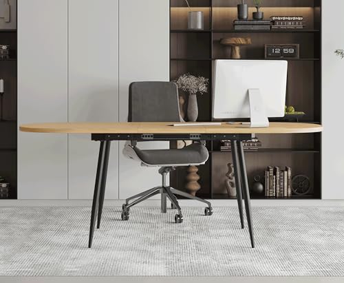 75" x 32" Extendable Dining Table - Oval Wooden Table Top with Metal Legs, Space-Saving Extendable 59" to 75" Dining Kitchen Table (Oval, Natural) Rukulin